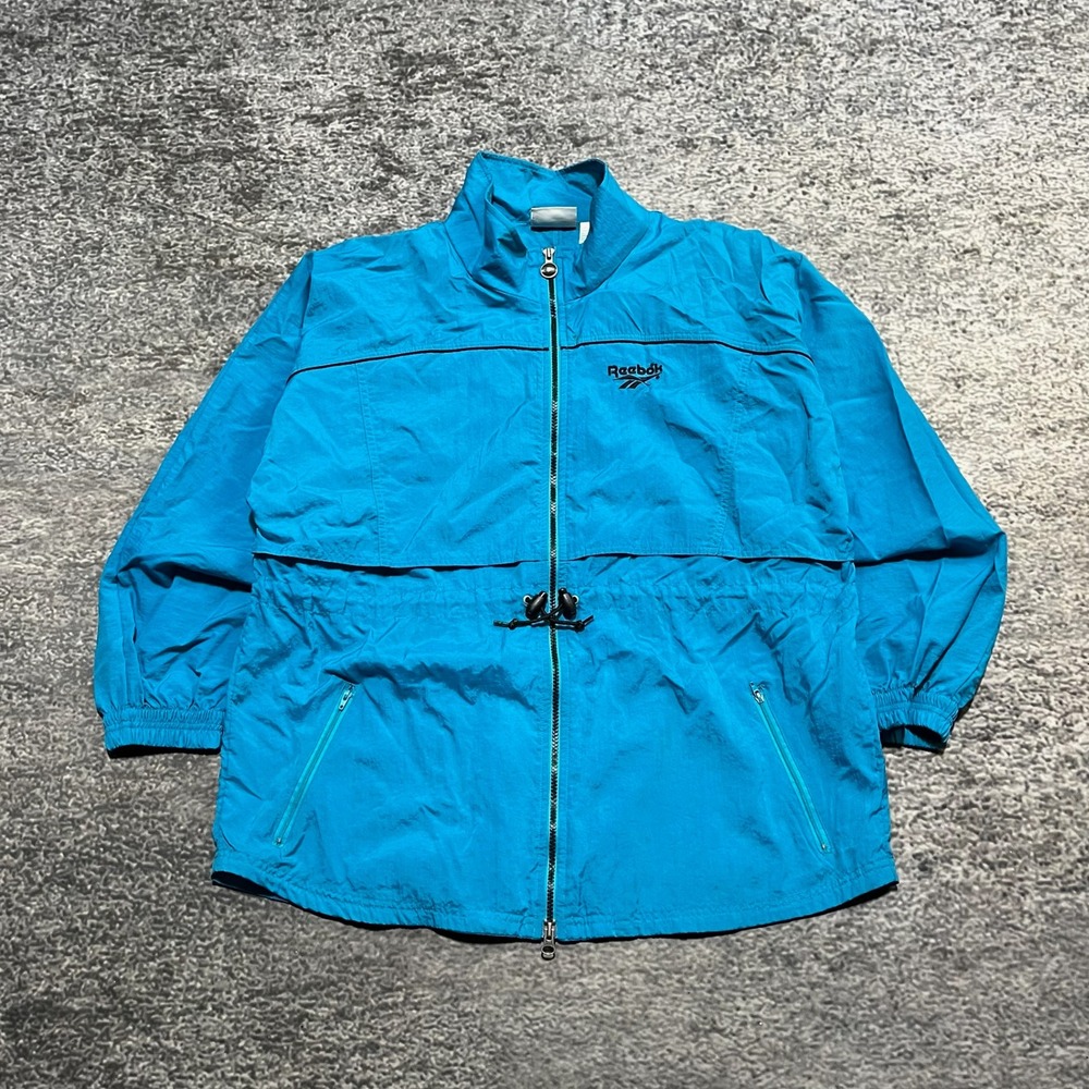 Vintage 90s Reebok Windbreaker Jacket Full Zip‎ Mens Large Blue Athletic Sporty